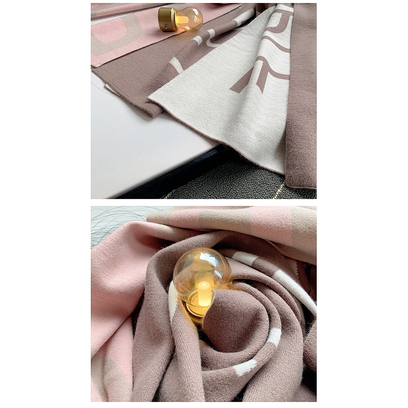 cashmere scarf women's double-sided two-color dual-use scarf thickened warmth shoulder knit long shawl