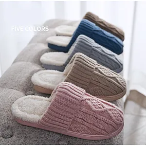 Male Autumn Winter Thick-Soled Cotton Slippers Female Home Couple Household Woolen Yarn Indoor Warm Cotton Slippers