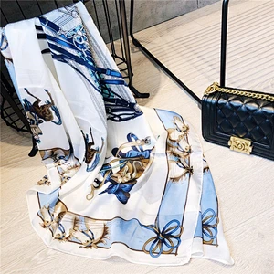Wholesale Custom 2020 Fashion Design Satin Rectangle Scarf Women Digital Print Silk Scarf 90x180