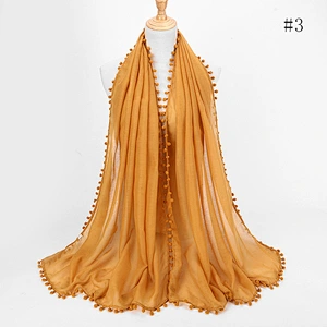 Factory direct tie-dye cotton and linen fight monochrome hair ball muslims cotton shawls hijab scarf