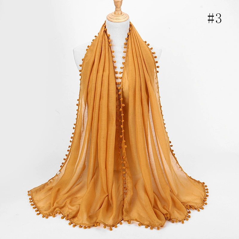 Factory direct tie-dye cotton and linen fight monochrome hair ball muslims cotton shawls hijab scarf