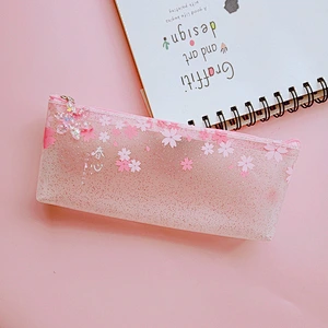Pink Fresh Pencil Bag Transparent Frosted Storage Bag Stationery For Student School Supplies