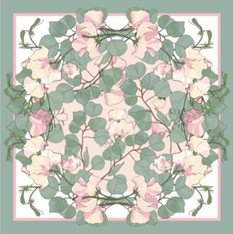 Hot Sale Spring Short Ribbon Printed Silk Scarf Square Flower Pattern Scarf