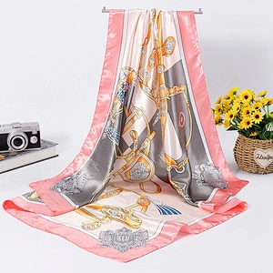 Crown print simulation silk large sunscreen scarf wild ladies 90x90 satin silk square scarf