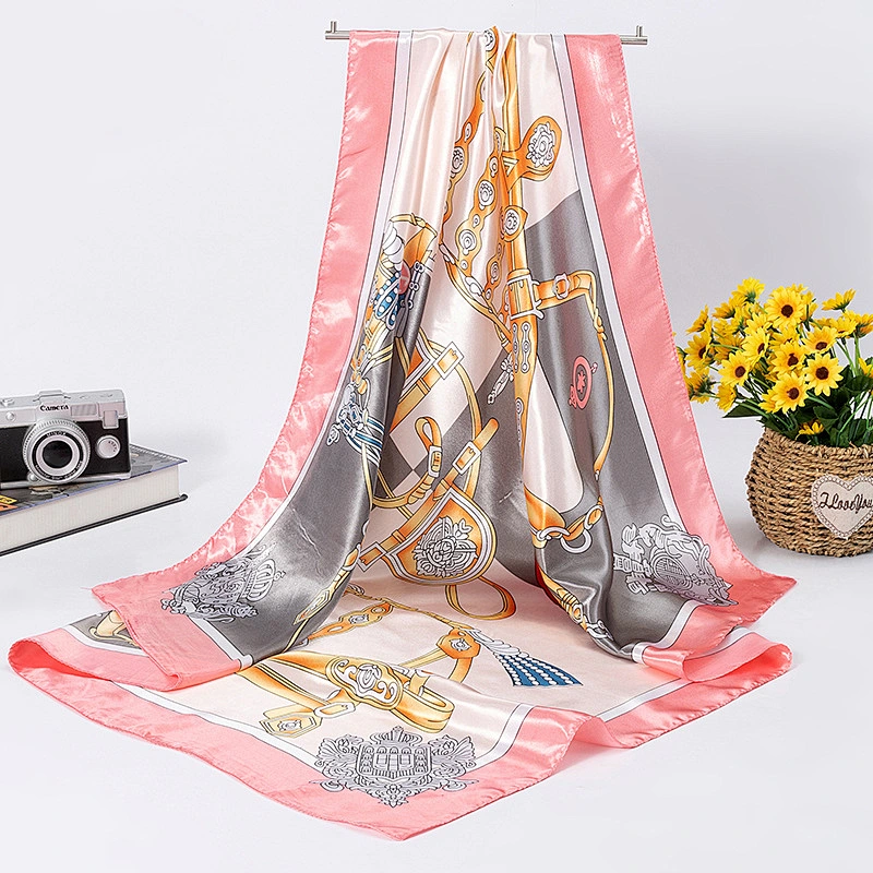 Crown print simulation silk large sunscreen scarf wild ladies 90x90 satin silk square scarf