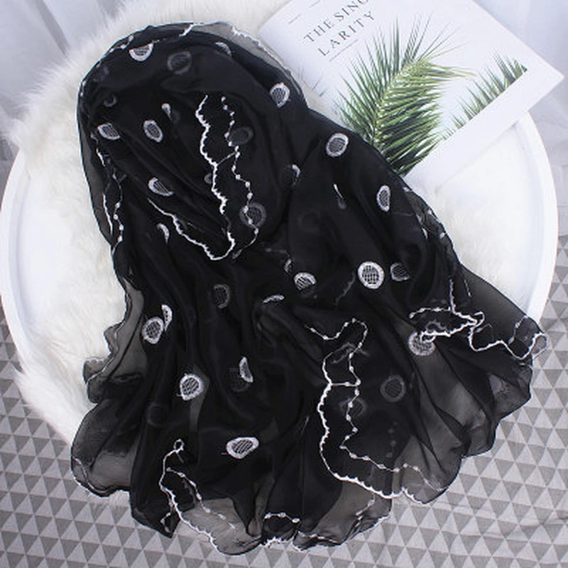 Spring and autumn wild solid color female polka dot embroidered long beach towel shawl scarf