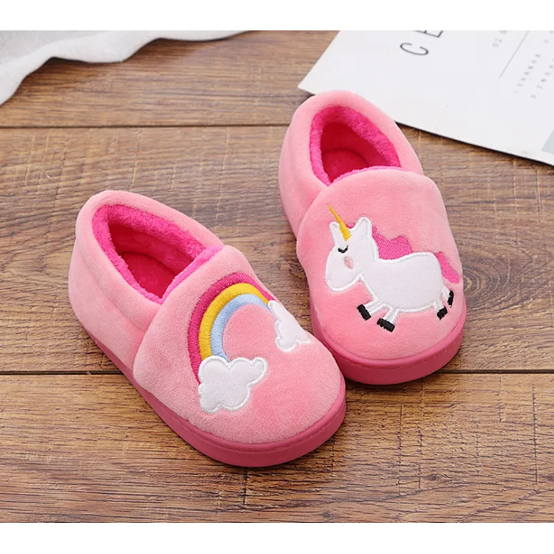 Kids Home Slippers Boys Girls Autumn Winter Slippers Cute Cartoon Home Shoes Children Warm Plush Slipper