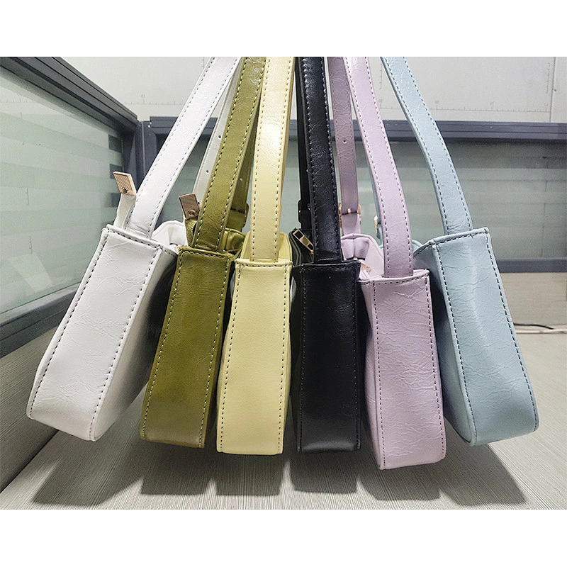 2021 Summer New Design Oil Wax Leather Shoulder Bag Simple  Ladies Baguette Handbags Underarm Bag