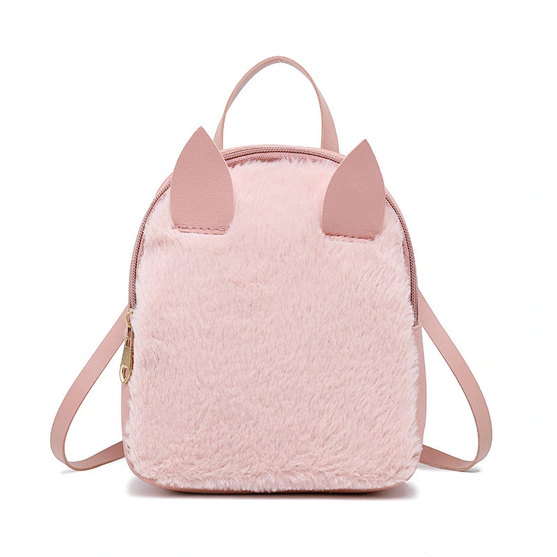 2020 Winter Pink Rabbit Kids Leather Backpack Adjustable Strap Mini Shoulder Bag Girl Plush Backpack