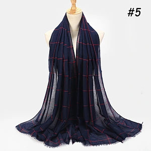 20 Colors Wholesale Ladies Simple Design Plaid Striped Cotton And Linen Scarf