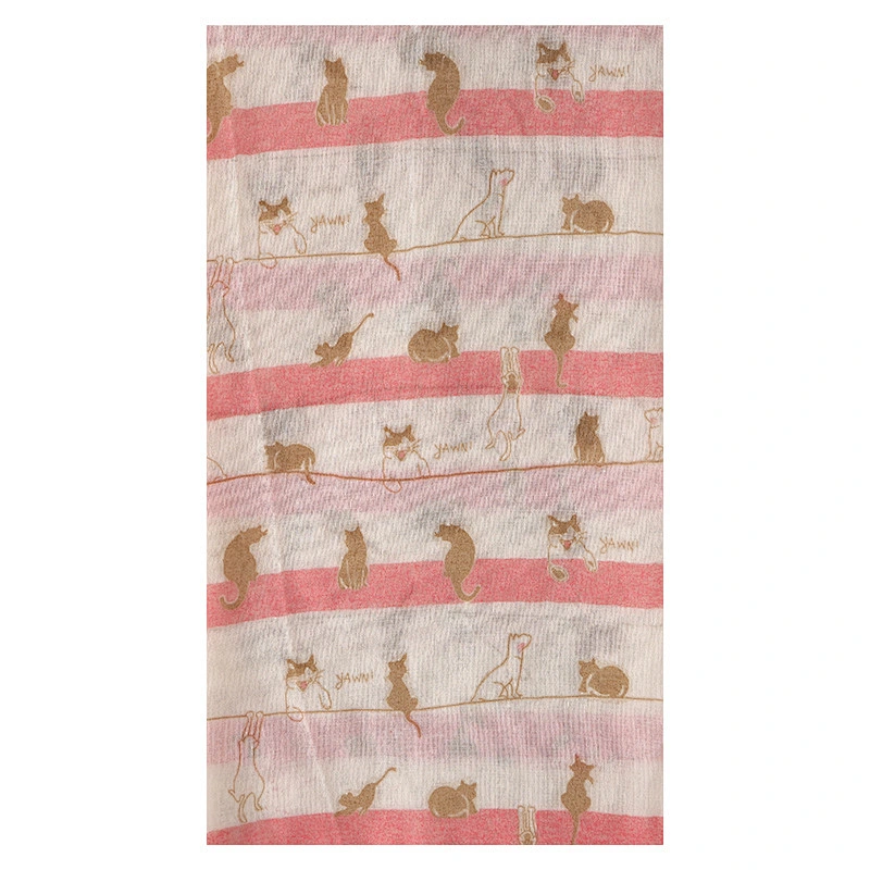 New Fresh Style Japanese Korean Striped Cat Animal Polyester Scarf Large Size Travel Sunscreen Shawl