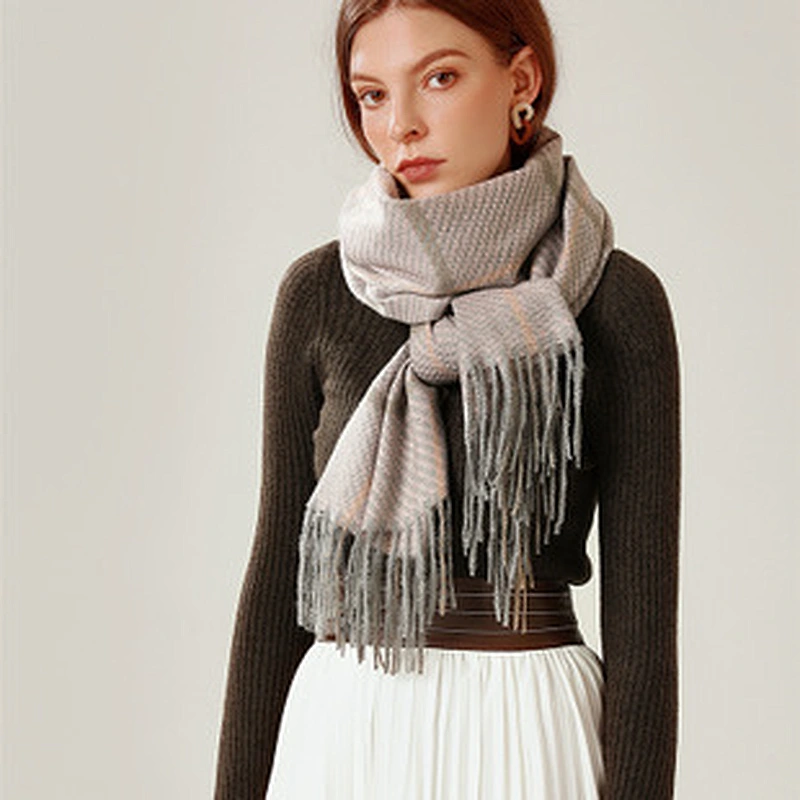 Scarf Women Simple Japanese Cute Cashmere Scarf Geometric Pattern Mid-Length Warm Shawl