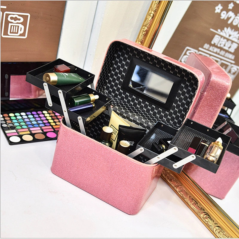 Portable Cosmetic Box Waterproof Toiletries Organizer, Professional PVC Travel Cosmetic Organizer Makeup Brush Case