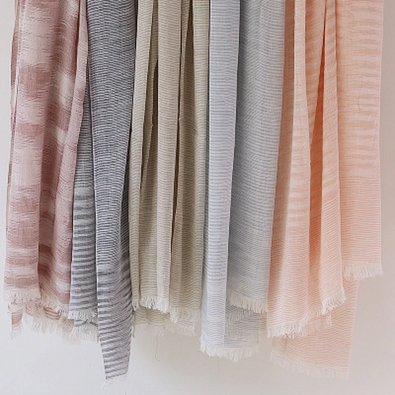 Spring and summer new style cotton and linen striped scarf short travel sunscreen beach scarf shawl