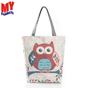 Hot sale women canvas tote shoulder bag custom printed shopping handbag for ladies