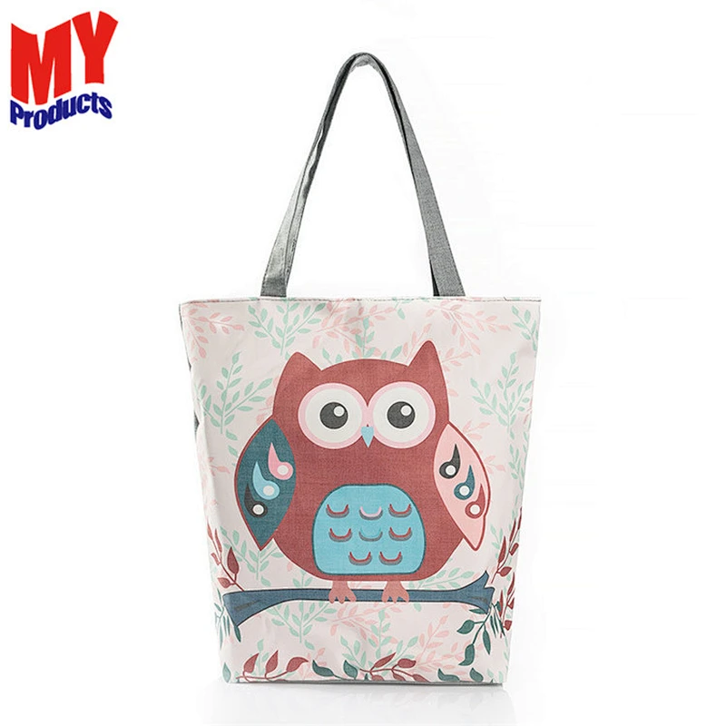 Hot sale women canvas tote shoulder bag custom printed shopping handbag for ladies