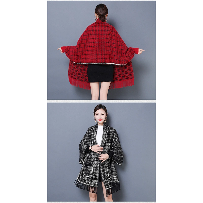 New Style Shawl Scarf Tassel With Sleeve Mink Velvet Thick Cloak Red Cheongsam Wedding Outer Coat Women Shawls
