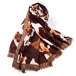 Autumn new cotton leopard print scarf female thick section decorative printing tassel sunscreen shawl scarf