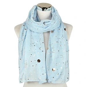 Cheap wholesale breathable Gold stamping star moon custom polyester voile scarf