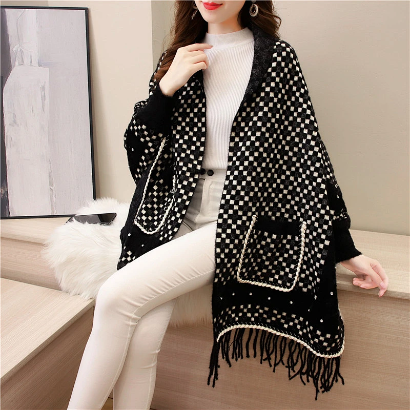 2020 New Style Mink Wool Cape Cloak Women Coat Autumn Winter Outdoor Fashion Western Cardigan Shawl With Sleeve