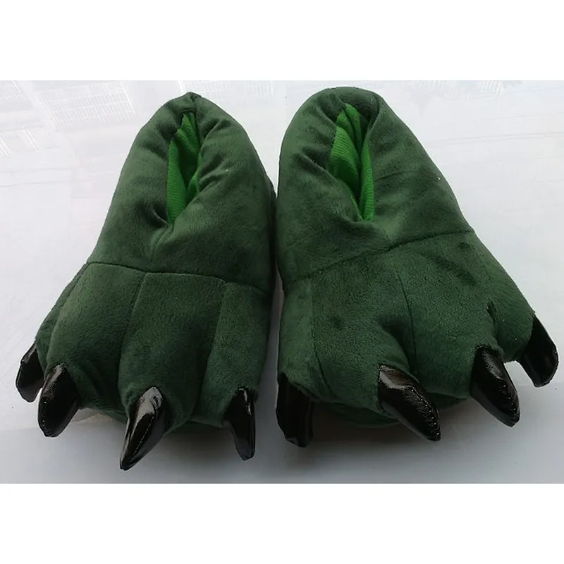 Adult Funny Dinosaur Foot Fluffy New Style Soft Plush Stuffed Shoes Women Parent-Child Animal Claw Slippers