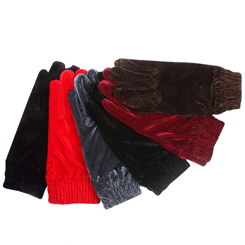 New Designs Soft Silk Velvet Materials Colorful Warm Comfort Products Fashion Ladies Winter Gloves