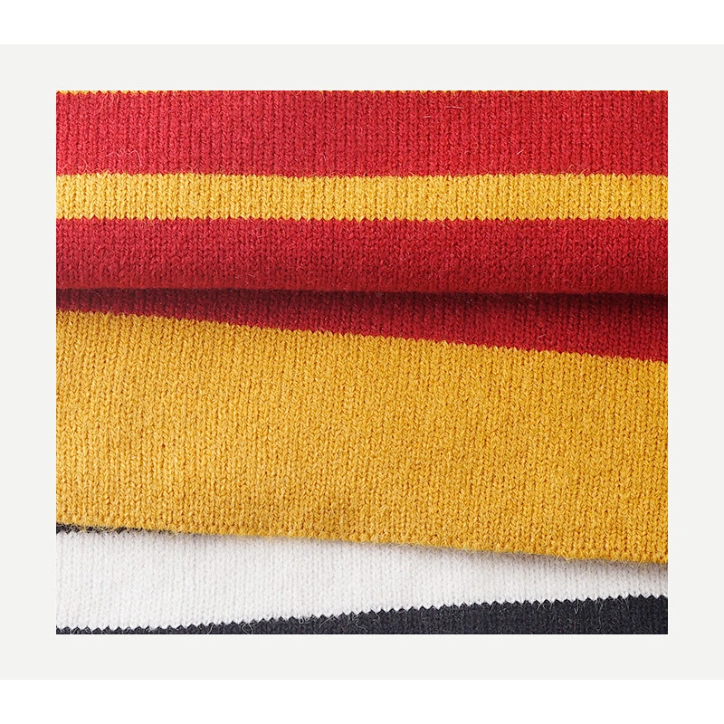 Nordic Style Lengthened Contrast Striped Wool Scarf Female Winter Student Warm Knitted Scarf
