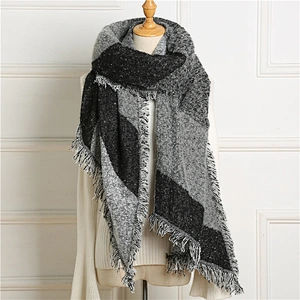 Simple Geometric Cashmere Scarf Women American Cloak Shawl Winter Warm New Scarf