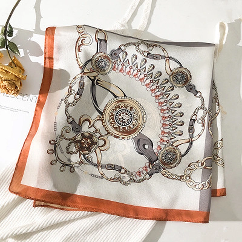 Spring new female fashion small silk scarf chain pattern neck satin scarf bandana for women