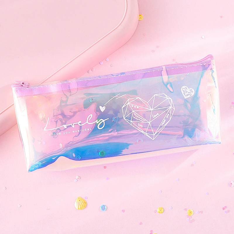 Laser Pencil Case Simple Small Girl Pencil Case Transparent Student Large-Capacity Stationery Bag