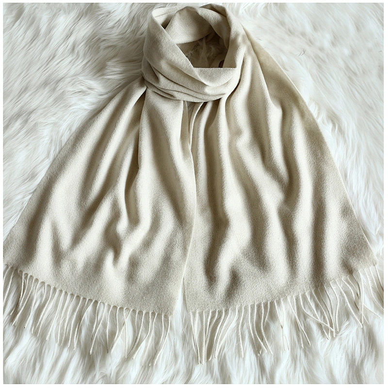 Classic Solid Color Plain High Quality Women Pashmina Water Ripple Long Shawl Thick Cashmere Scarf