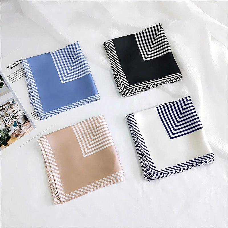 Women's spring and summer new wild professional imitated silk scarf sunscreen 70 striped small square scarf