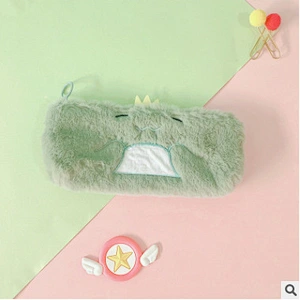 Korea Creative Dinosaur Park Plush Round Pencil Case Ins Cartoon Cute Stationery Pencil Bag