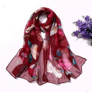 Summer sunscreen georgette scarf seaside beach towel wholesale long ladies rose printed scarf thin scarf