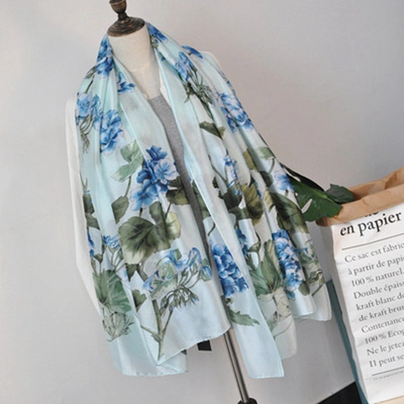 Wholesale Brand New Silk Scarf Women Spring Summer Silk Scarves Thin Flower Shawls Wraps Foulard Print Hijab Stoles
