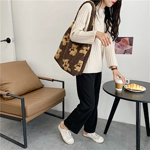 Plush Bear Cute Women Girls Shoulder Bag Large Capacity Student Soft Shopping Bags Single Shoulder Bag