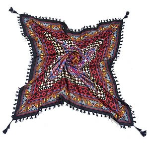 Bohemian Ladies Scarf Ethnic Style Knotted Tassel Scarf Jacquard Big Square Scarf