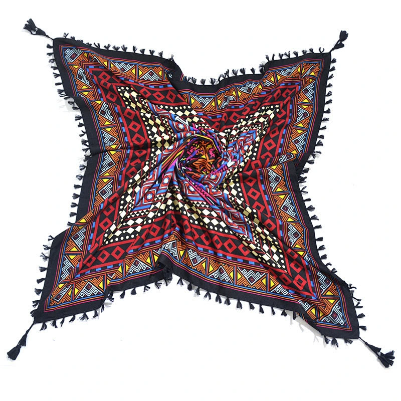 Bohemian Ladies Scarf Ethnic Style Knotted Tassel Scarf Jacquard Big Square Scarf