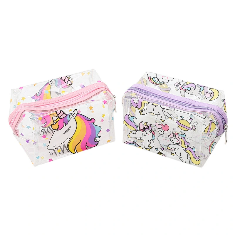 Wholesale Custom Waterproof Zipper Pvc Transparent Makeup Bag Unicorn Cosmetic Pouch