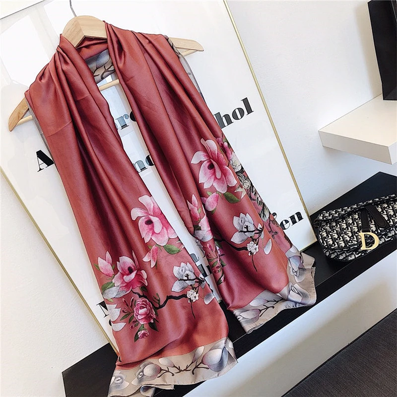 New Spring Summer Beach Scarves Ladies Travel Vacation Sunscreen Silk Scarf Big Flower Printing Long Shawl
