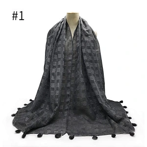 New autumn gold thread woven lattice muslim cotton tassel scarf women hijab