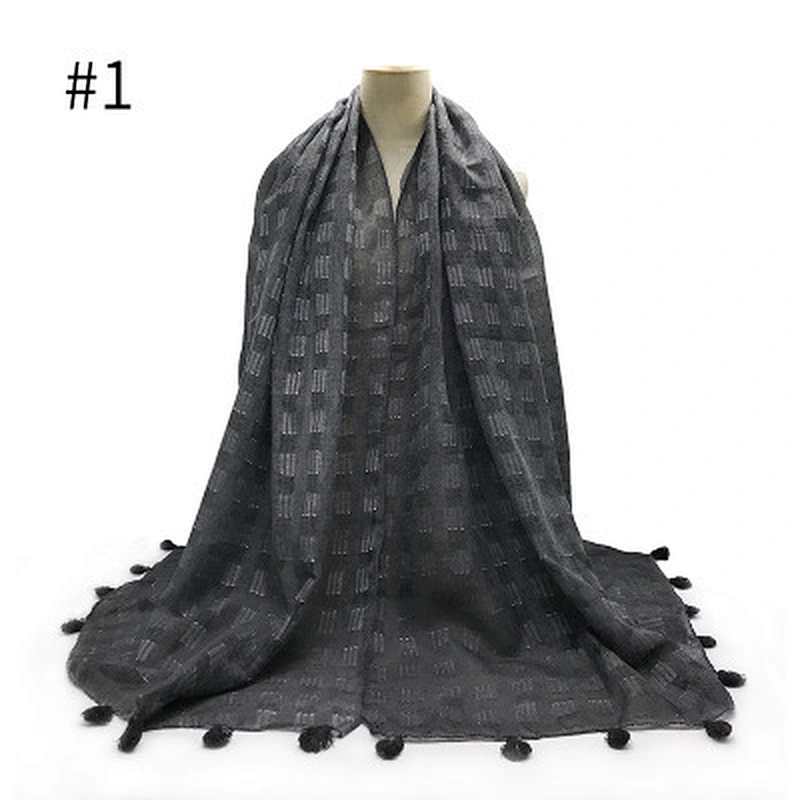 New autumn gold thread woven lattice muslim cotton tassel scarf women hijab