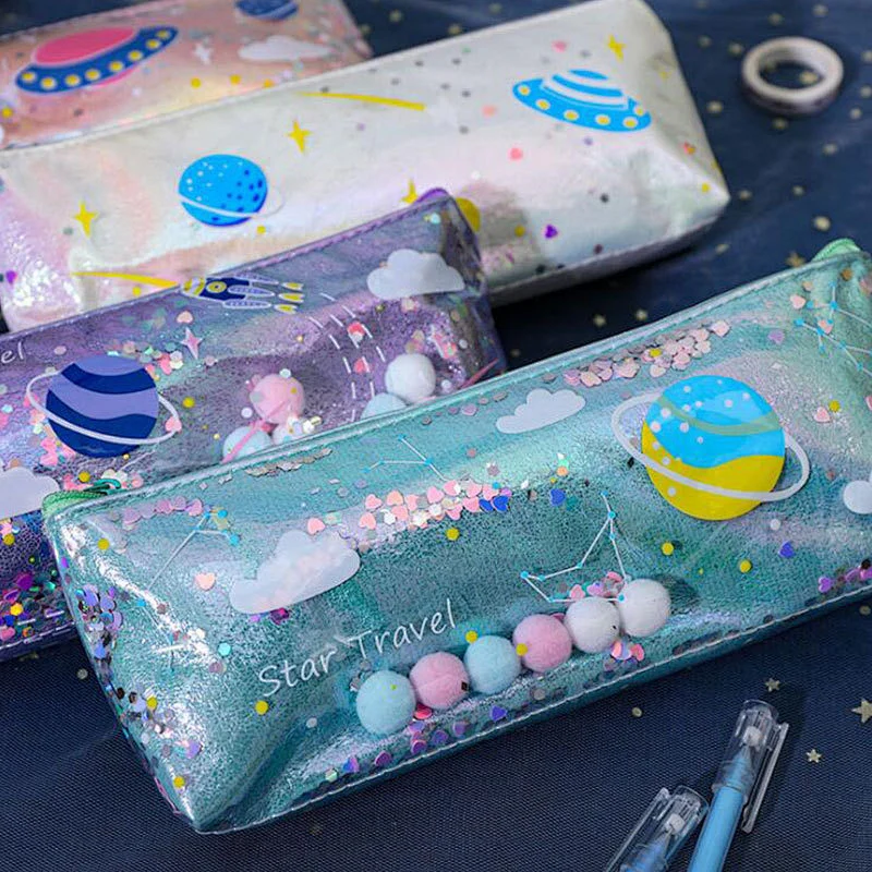 Creative Planet Quicksand Pencil Case Waterproof Gorgeous Stationery Box Laser Pencil Case