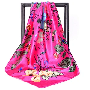 Hot sale wholesale large square scarf flowerprint silk scarf 90x90 square ladies scarf shawl