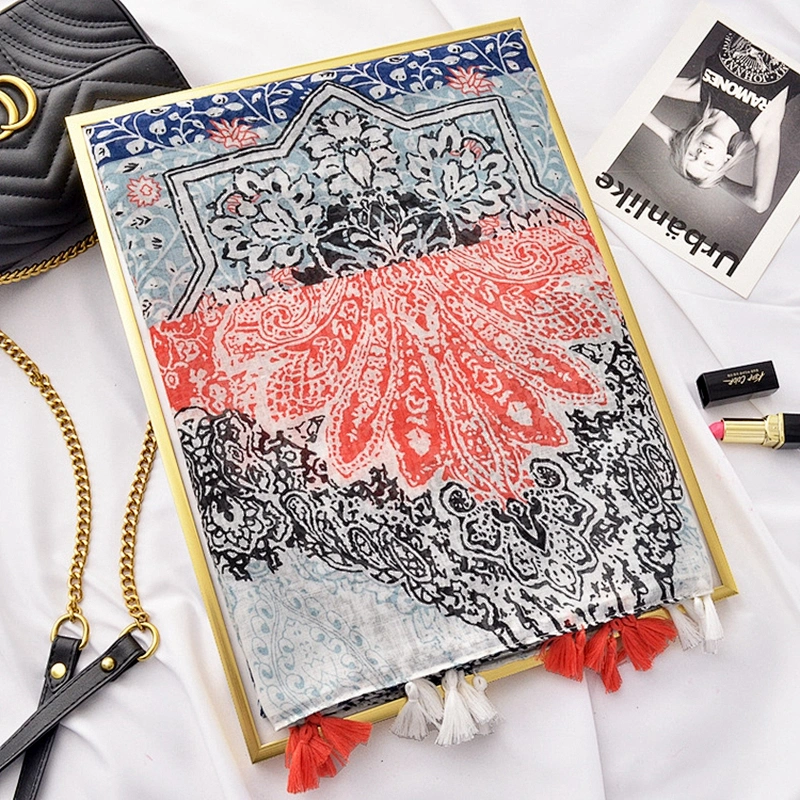 New Spring Summer Thin Ethnic Style Cotton Linen Scarf Oversized Shawl Seaside Sunscreen Scarf