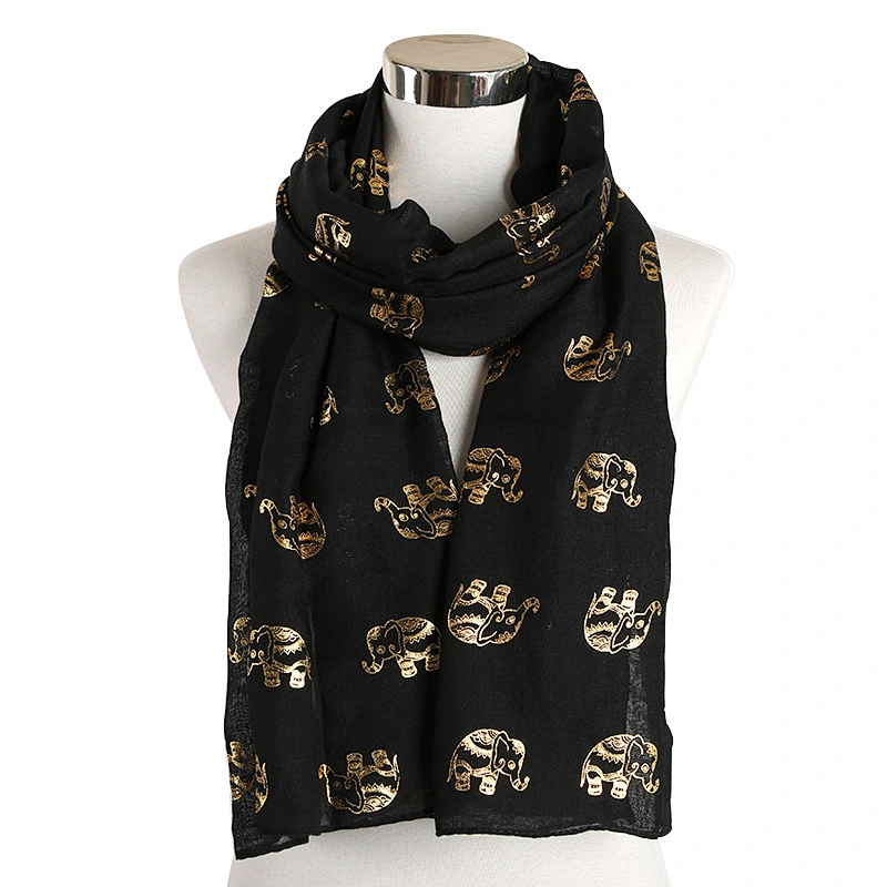 2020 Animal Hot Stamping Gold Rose Gold Elephant Pattern Polyester Scarf