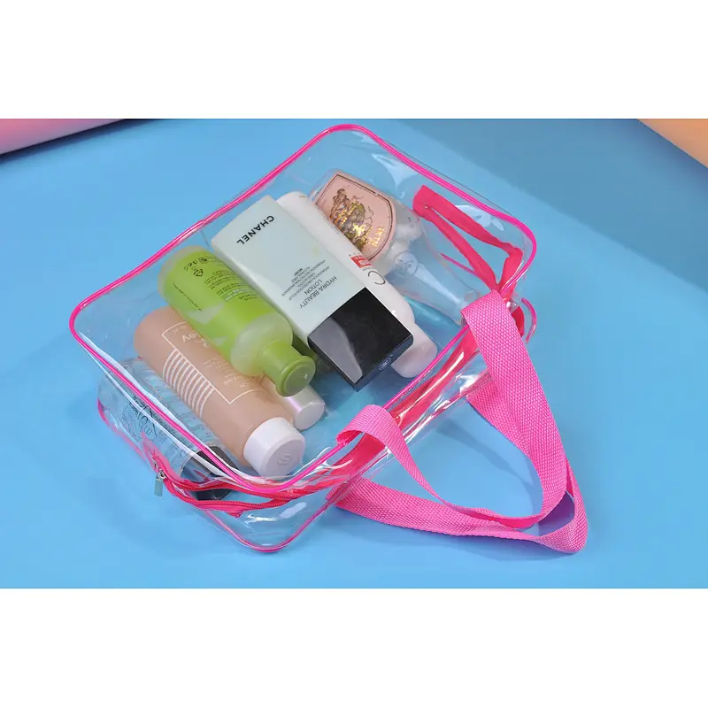 3 Pieces Set Transparent Clear Plastic Makeup Bag Travel Zipper Cosmetic Bag