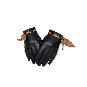 Stock Wholesale Ladies PU Leather Gloves Winter Plus Velvet Keep Warm Driving Touch Screen Windproof Gloves