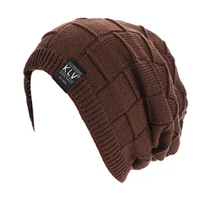 Winter Outdoor Warm Hat Pure Color Horizontal Striped Lattice Knitted Hat Can Be Customized