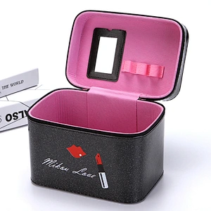 High Quality PU Leather Makeup Box Women Travel Vanity Jewelry Cosmetic Case With Mirror
